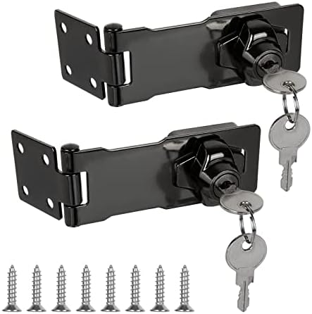 2-pack 4 tum nyckelhasplås med vridknopp, dörrlås hasp med nyckel, skåpluckelås med skruvar, svart kraftigt låsande hasp för dörrar, lådor, skåp och säkerhetslås för staket  |   Hänglås och haspar Hänglås och haspar Hänglås och haspar