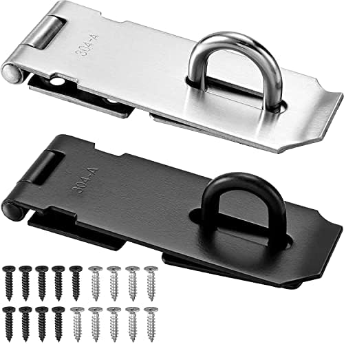 2-pack dörrlås hasp, 4 tum rostfritt stål hänglås hasp, 304 polerad borstad yta säkerhetspacklås klämma, 0,08 tum extra tjockt grindlås hasp med skruvar (silver/svart)  |   Hänglås och haspar Hänglås och haspar Hänglås och haspar