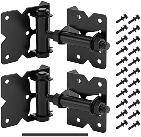 2-pack självstängande grindgångjärn för trästaket, kraftiga solid vinyl grindstängare med 22 skruvar, svängjusteringsverktyg, 9-graders spänning, Boerboel grind hårdvarukit med svart finish.  |   Grindbeslag Grindbeslag Grindbeslag