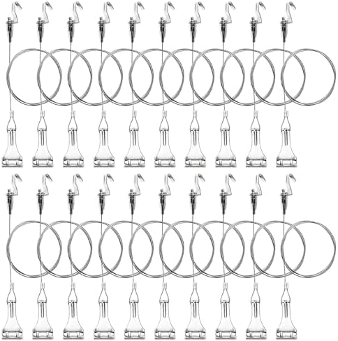 20-pack bildskenskrokar och tråd, bildskenshängsystem, 3 fot lång bildhängtråd med ögla och justerbara trådkrokar, silver  |   Bildhängningsutrustning Bildhängningsutrustning Bildhängningsutrustning