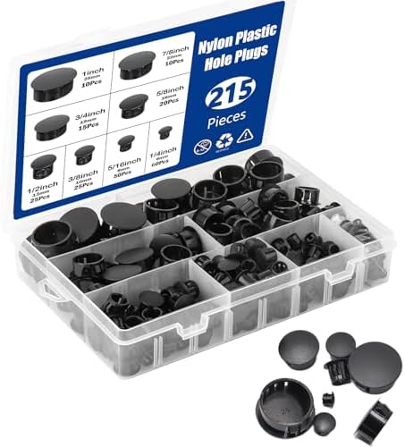 215 delar Nylonplast Hålproppar Kit Svart 8 storlekar 1/4″ 5/16″ 3/8″ 1/2″ 5/8″ 3/4″ 7/8″ 1″ Runda borrhål, plastproppar för möbel- och skåpinsatser, ändkapslar  |   Hårdvarupluggor Hårdvarupluggor Hårdvarupluggor