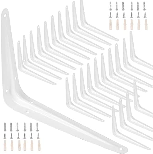 24 Förpackningar 10 X 8 Tum Vita Hyllstöd, Kraftiga L-Beslag Med 144 Skruvar & 72 Expansionsrör För Väggmonterade Hyllor Dekoration Kläbrädesfäste  |   Hyllkonsoler och stödkonsoler Hyllkonsoler och stödkonsoler Hyllkonsoler och stödkonsoler