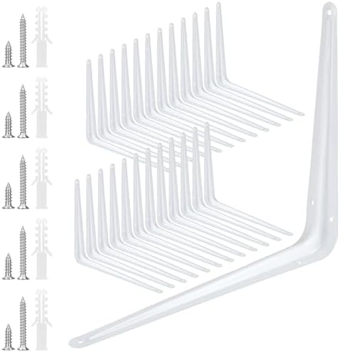 24-pack 1 x 12 tum vita hyllkonsoler, metall L-konsoler, vägghörn vinkelshelfkonsoler med 144 skruvar och 72 plastexpansionstuber för väggmontering.  |   Hyllkonsoler och stödkonsoler Hyllkonsoler och stödkonsoler Hyllkonsoler och stödkonsoler