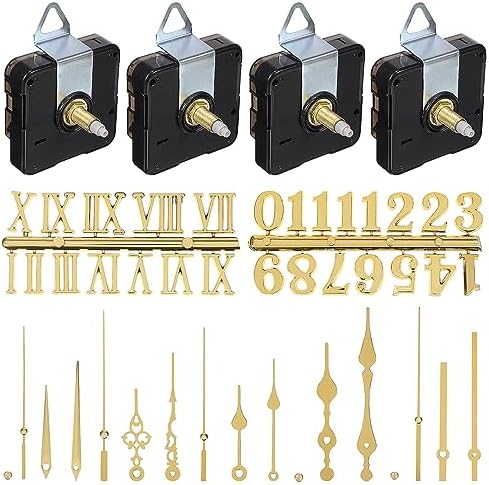 4-pack kvartsur mekanism kit, ur siffror kit, kvartsur rörelse mekanism utan tickande ljud, DIY ur mekanism med 6 urvisare set, DIY ur motor kit (guld)  |   Klockdelar Klockdelar Klockdelar