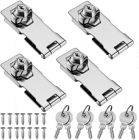 4-pack nyckelhasplås 4 x 1-5/8 tum vridknopp nyckellåst hasp för små dörrar, lådor, skåp och mer, rostfritt stål förkromad hasplås med nycklar  |   Hänglås och haspar Hänglås och haspar Hänglås och haspar