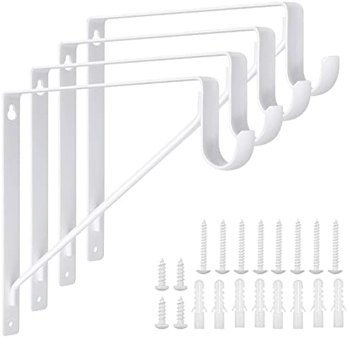 4-pack tunga garderobsstångsbeslag 11 x 11 x 1 tum, vita garderobsstångsstöd i stål för hängande kläder, väggmonterade hyll- och stångstöd med skruvar  |   Hyllkonsoler och stödkonsoler Hyllkonsoler och stödkonsoler Hyllkonsoler och stödkonsoler