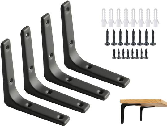 4 st Järn Vägghylla Stöd, 4 x 4 tum Tungt Stödjande Hyllfäste Dekorativ Vinkelbeslag, Matt Svart  |   Hyllkonsoler och stödkonsoler Hyllkonsoler och stödkonsoler Hyllkonsoler och stödkonsoler