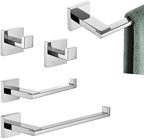 5-delars badrumsinredningsset, badtillbehör, 24” handdukshängare, 9” handdukshållare, toalettpappershållare, badrockshakar, polerat krom, rostfritt stål B12A5-Ch  |   Badrumsinredning Badrumsinredning Badrumsinredning