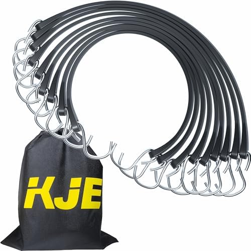 50-pack 21″ Gummibungee Snoddar med S-krokar – Kvalitets EPDM, Tunga Svarta Bungee Remmar, Perfekta för Utomhusfästen, Säkring av Presenningar, Lärft, Last i Kalla och Varma Klimat  |   Presenningar och spännband Presenningar och spännband Presenningar och spännband