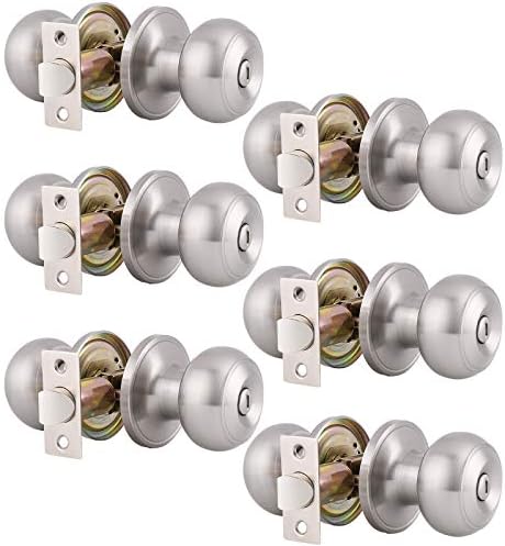 6-pack badrum och sovrum dörrknoppar, runda integritetsknoppar med lås, inre dörrhandtag, satin nickel finish, rostfritt stål dörrknoppar i bulkpack  |   Dörrbeslag och lås Dörrbeslag och lås Dörrbeslag och lås