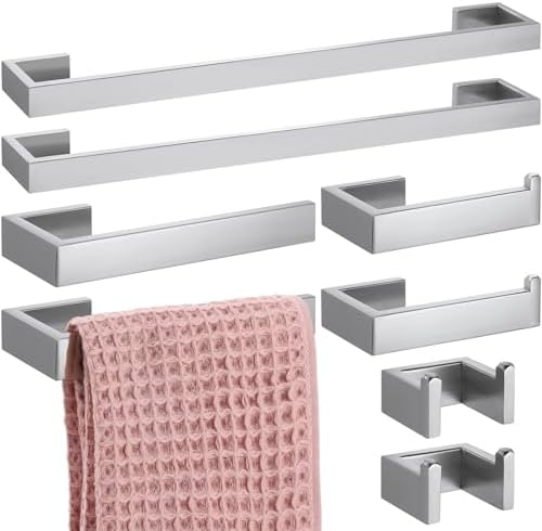 8 Delar Badrumsaccessoarer Set Handdukstänger Handdukshållare Morgonrockshängare Toalettpappershållare Borstad Rostfritt Stål Modern Handdukstänger Set Väggmonterad (Silver)  |   Badrumsinredning Badrumsinredning Badrumsinredning