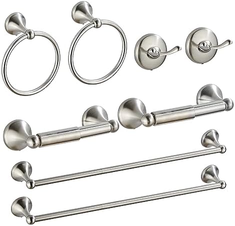 8-delars badrumsaccessoarset (justerbar handdukshängare, handdukshållare, toapappershållare, handdukshook), väggmonterade badrumsaccessoarer, borstat nickel  |   Badrumsinredning Badrumsinredning Badrumsinredning