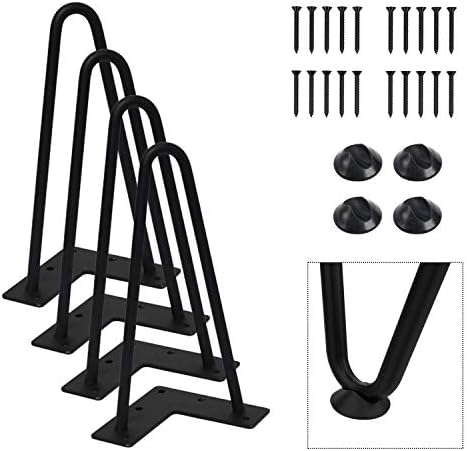 8″ Svarta Hårnål Möbelfötter (4 St) | Tunga Hårnål Fötter för Sidobord | Med Skruvar och 4 St Bonus Gummigolvskydd | Metallbordfötter, Skrivbordsfötter, Möbelfötter för DIY-entusiaster  |   Möbelbeslag Möbelbeslag Möbelbeslag