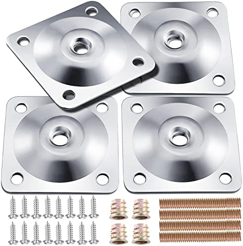 Bensfästeplattor, 4 set möbelbenfästningsplattor, 5/16″(M8) industriklass platta monterings T-plattor med hängande bultar, skruvar, förstärker svaga möbler, reparerar skadad soffa, fåtölj och sits.  |   Möbelbeslag Möbelbeslag Möbelbeslag