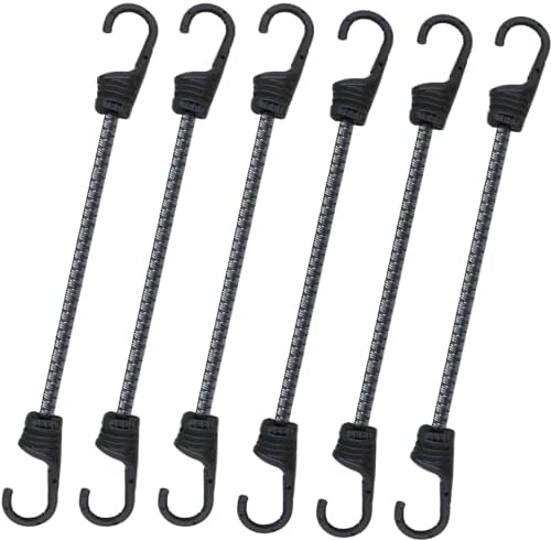 Bungee Snoddar Med Dubbelkrokar, 12 Tum 6-Pack Mini Bungee Remmar 1/3 Tum Stark Elastisk Rep För Säkra Fästen För Camping, Presenningar, Bagage, Cykelställ, Tält  |   Presenningar och spännband Presenningar och spännband Presenningar och spännband