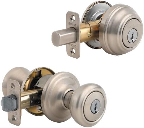 Cameron Nyckelinsats Dörrhandtag och Enkel Cylindrisk Låskombination med Microban Antimikrobiellt Skydd och Smartkey Säkerhet i Satin Nickel  |   Dörrbeslag och lås Dörrbeslag och lås Dörrbeslag och lås