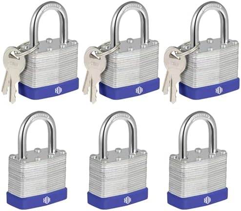 Lås 6-pack med lika nycklar, hänglås med 1,2″ böj, 1-9/16″ bred kropp, hänglås med härdat stål, mässingscylinder – För hasplås, förråd, stängsel, förvaringsskåp  |   Hänglås och haspar Hänglås och haspar Hänglås och haspar