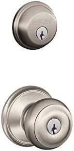 Satin Nickel Fb50N V Geo 619 B60 Enkelt Cylinder Dörrlås och F51 Entré Georgisk Knopp Sammanlänkad, Finish, Säkerhetsset  |   Dörrbeslag och lås Dörrbeslag och lås Dörrbeslag och lås