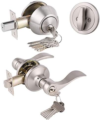 Satin Nickel Nyckel-Lika Dörrhandtag Och Enkel Cylinder Dörrlåskombinationer För Framdörr, Med Samma Nyckel, Låshandtag Med Dörrlås Samma Nyckel, 2-Pack  |   Dörrbeslag och lås Dörrbeslag och lås Dörrbeslag och lås