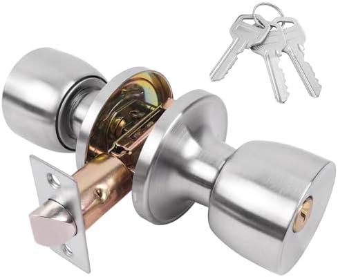 Ytterdörrsknopp Lås Satin Nickel Dörrknopp Med Lås Och Nyckel Dörrlås För Sovrum Dörrhårdvara & Lås 1-Pack Silver Dörrknopp  |   Dörrbeslag och lås Dörrbeslag och lås Dörrbeslag och lås