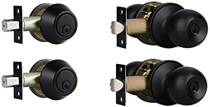 Ytterdörrsknoppar Ytterdörrslåssats med dödlås, enkelcylinder dödlås med samma nycklar, rund kula, matt svart (2-pack)  |   Dörrbeslag och lås Dörrbeslag och lås Dörrbeslag och lås