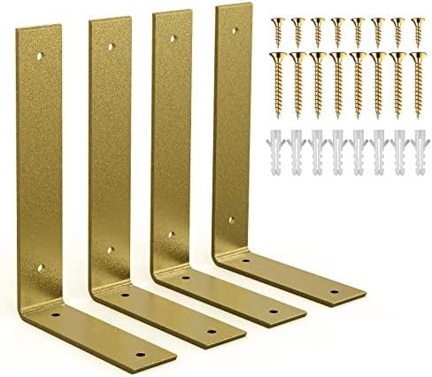 Guld Tunga Hyllkonsoler 6 X 4 Tum, Rustik Guld Järn L Hyllkonsol, Industriell Modern Metall Flytande Hylla Med Tillbehör För DIY Öppen Hyllning, 4-Pack  |   Hyllkonsoler och stödkonsoler Hyllkonsoler och stödkonsoler Hyllkonsoler och stödkonsoler